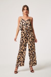Outlet Girls On Film Jetset Satin Ruffle Overlay Jumpsuit In Leopard s