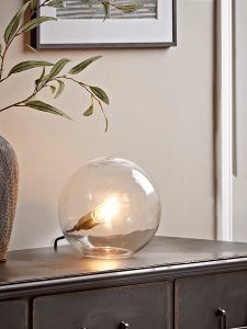 NEW Brass & Glass Globe Table Lamp