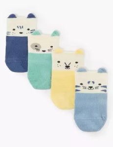 4 Pack of Cotton Rich Animal Socks multi-coloured
