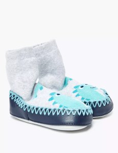 Marks & Spencer Dinosaur print moccasin slipper boots grey