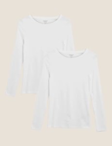 M&S Collection 2 Pack Pure Cotton Regular Fit Tops - 24 - White/White, White/White