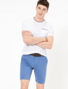 M&S Collection 2 Pack Stretch Chino Shorts - 40REG - Mid Blue/Navy, Mid Blue/Navy