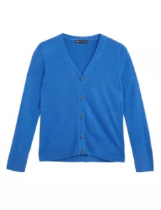 M&S Collection Supersoft V-Neck Button Front Cardigan - 6 - Blue, Blue