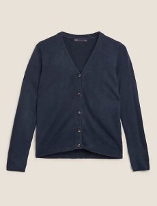 M&S Collection Supersoft V-Neck Button Front Cardigan - 6 - Navy, Navy