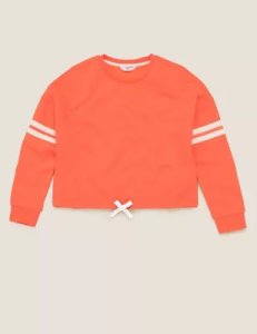 Marks and Spencer Organic Cotton Sporty Coral Stripe Sweatshirt - 7-8 Y - Bright Coral, Bright Coral