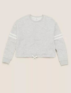 Marks and Spencer Organic Cotton Sporty Stripe Sweatshirt (6-16 Yrs) - 6-7 Y - Grey Marl, Grey Marl