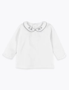 Marks & Spencer Organic cotton velour collared top (7lbs-12 mths) white