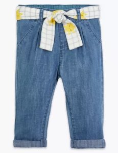 Pure Cotton Belted Jeans (0-3 Yrs) blue