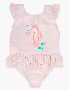 Seahorse Striped Swimsuit (0-3 Yrs) pink