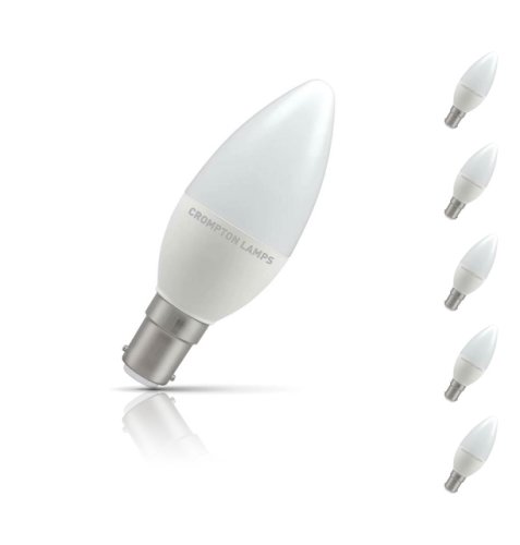 Crompton Candle LED Light Bulb B15 5.5W (40W Eqv) Warm White 5-Pack Opal
