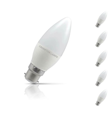 Crompton Candle LED Light Bulb B22 5.5W (40W Eqv) Cool White 5-Pack Opal