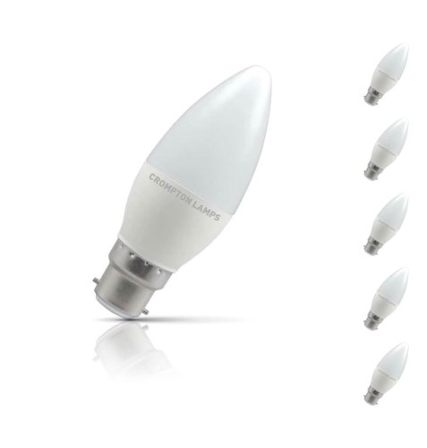 Crompton Candle LED Light Bulb B22 5.5W (40W Eqv) Daylight 5-Pack Opal