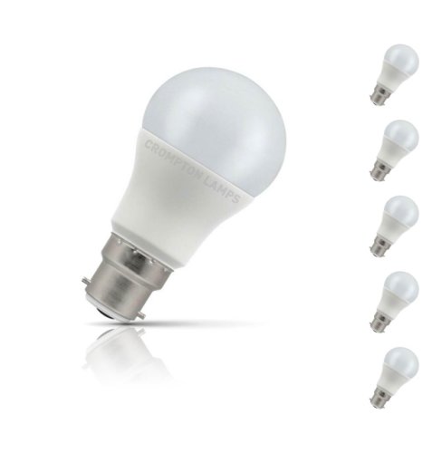 Crompton GLS LED Light Bulb B22 8.5W (60W Eqv) Warm White 5-Pack Opal