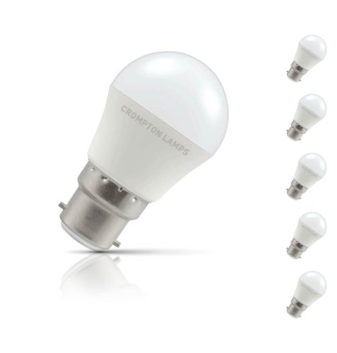 Crompton Golfball LED Light Bulb B22 5.5W (40W Eqv) Daylight 5-Pack Opal