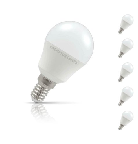 Crompton Golfball LED Light Bulb E14 5.5W (40W Eqv) Cool White 5-Pack Opal