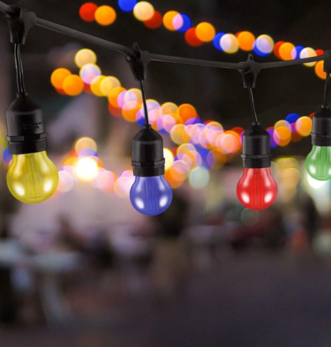 Simplyled Festoon light premium 5m connectible outdoor e27 multi-coloured with 10x led golfball light bulbs