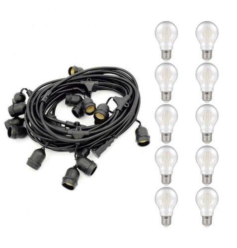 Simplyled Festoon light premium 5m connectible outdoor e27 white with 10x led gls light bulbs