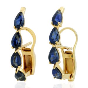 Artisan - 18Kt Yellow Gold Blue Sapphire Stud Earring Handmade Jewelry