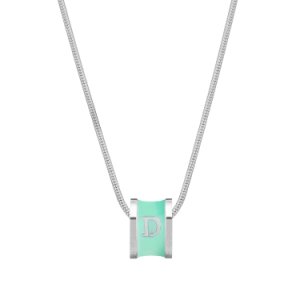 Florence London - Initial D Silver Necklace With Turquoise Enamel