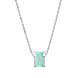 Florence London - Initial H Silver Necklace With Turquoise Enamel