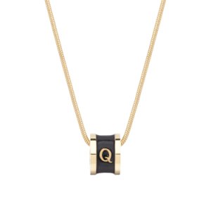 Florence London - Initial Q Necklace 18Ct Gold Plated With Black Enamel