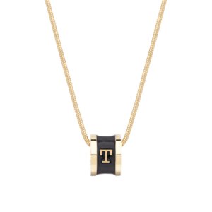 Florence London - Initial T Necklace 18Ct Gold Plated With Black Enamel