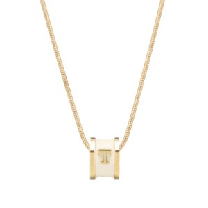 Florence London - Initial T Necklace 18Ct Gold Plated With Cream Enamel
