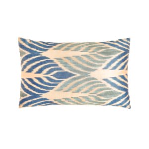 HERITAGE Geneve - Artemis Blue Leaf Ikat Silk Double Sided Heritage Design Cushion