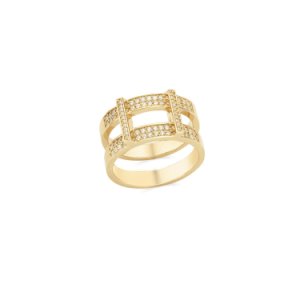 ille lan - RASCAS R1 Double Stacked Cubic Moderno Ring in Yellow Gold 925 Silver
