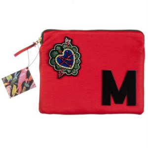 Laines London - Embellished Arrow Heart Personalised Classic Leather Clutch Bag - Large - Red / Black