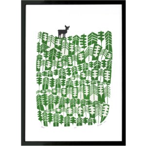 Lu West - Deer Screen Print in Green & Black