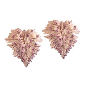 Smilla Brav - Roségold Leaf Earrings Pink Zirconia