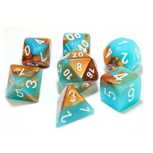 Chessex Gemini Polyhedral Copper-Turquoise/white 7 Die Set - Lab Dice