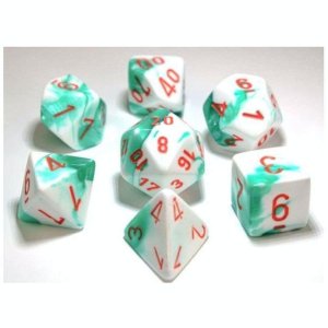 Chessex Gemini Polyhedral Mint Green-White/Orange 7 Die Set - Lab Dice