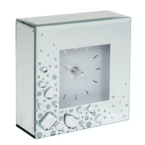HESTIA Mirror Glass Mantel Clock with Large Crystals
