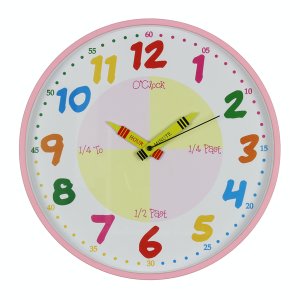 Hometime Children's Pink Teach The Time Wall Clock