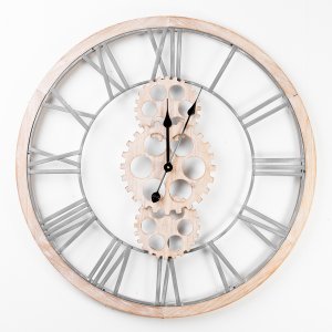 HOMETIME Large Metal & Wooden Cogs Wall Clock - 80cm