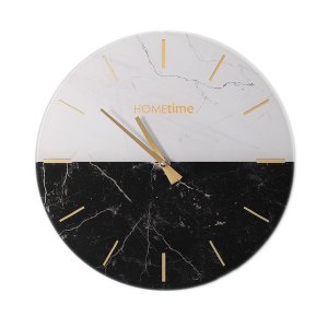 HOMETIME Marble Black & White Finish Glass Wall Clock 30cm