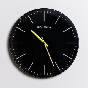 HOMETIME Round Wall Clock Convex Dial Black 30cm