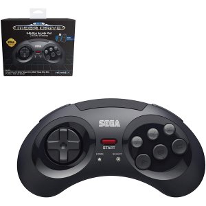 Retro-Bit Official SEGA Mega Drive Black Wireless Controller 8-Button Arcade Pad for Sega Mega Drive
