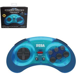 Retro-Bit Official SEGA Mega Drive Blue Wireless Controller 8-Button Arcade Pad for Sega Mega Drive