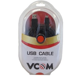 VCOM USB 2.0 A (M) to USB 2.0 Mini B (M) 1.8m Black Retail Packaged Data Cable
