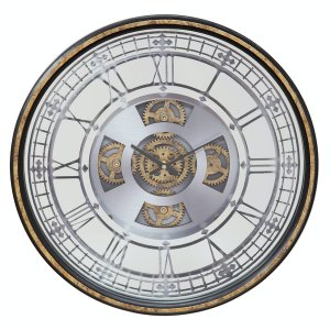 WILLIAM WIDDOP Wall Clock with Moving Cogs & Mirror Face