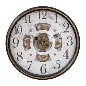 WILLIAM WIDDOP Wall Clock with Moving Gears & Marble Face