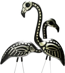 2 Halloween Skeleton Yard Flamingos Lawn Decor Ornaments - Great for Halloween