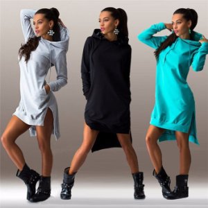 Autumn Ladies Casual Loose Hoodie Dress Women Plus Size Hoody Pullover Hooded Dr