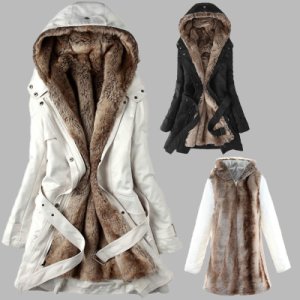 Fashion Women's Winter Faux Fur Lining Fur Coats Warm Long Cotton padded Jacket