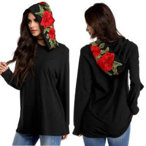 Women Autumn Hoodies Pullovers Sweater Lady Casual Long Sleeve Rose Embroidery