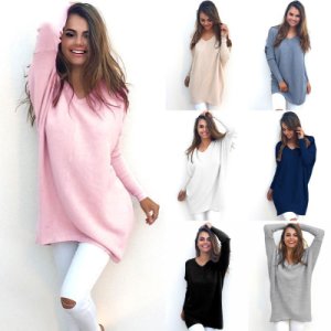 Women's Fashion Autumn Winter Dress Loose Knitted Oversized Baggy Sweater Pink