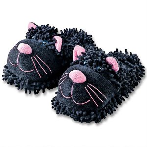 Aroma Home Women's soft & comfortable fuzzy black cat slippers with non-slip sole